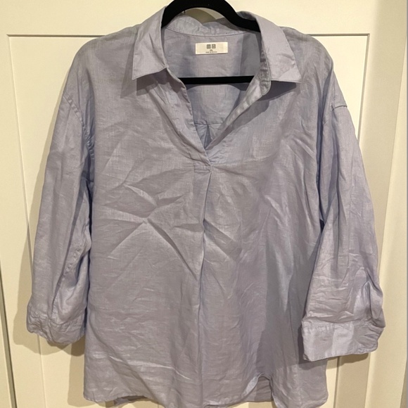 Uniqlo Tops - XXL Uniqlo light Blue 100% Linen Skipper Collar Top